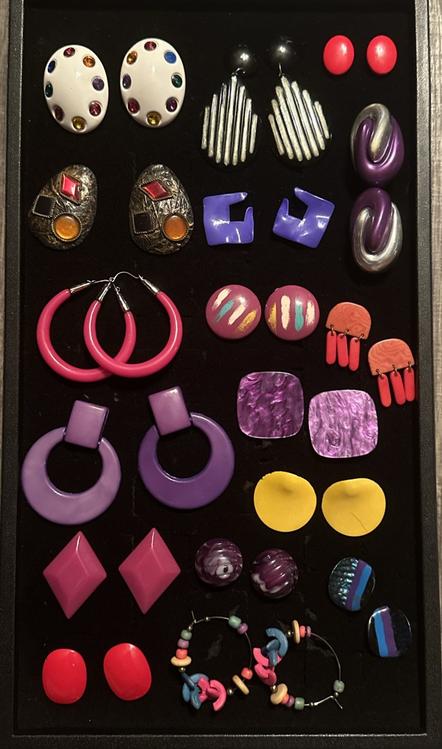 Vintage Costume Jewelry Lot Chunky Bold 80s Earrings Colorful Pop Retro Bold 1