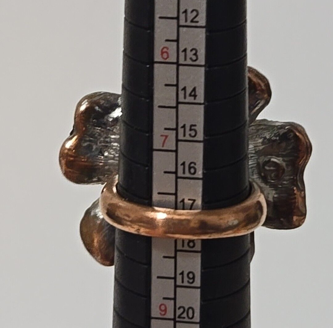 RA Robert Allison Black Enamel Faux Pearl Rhinestone Copper Pewter Ring