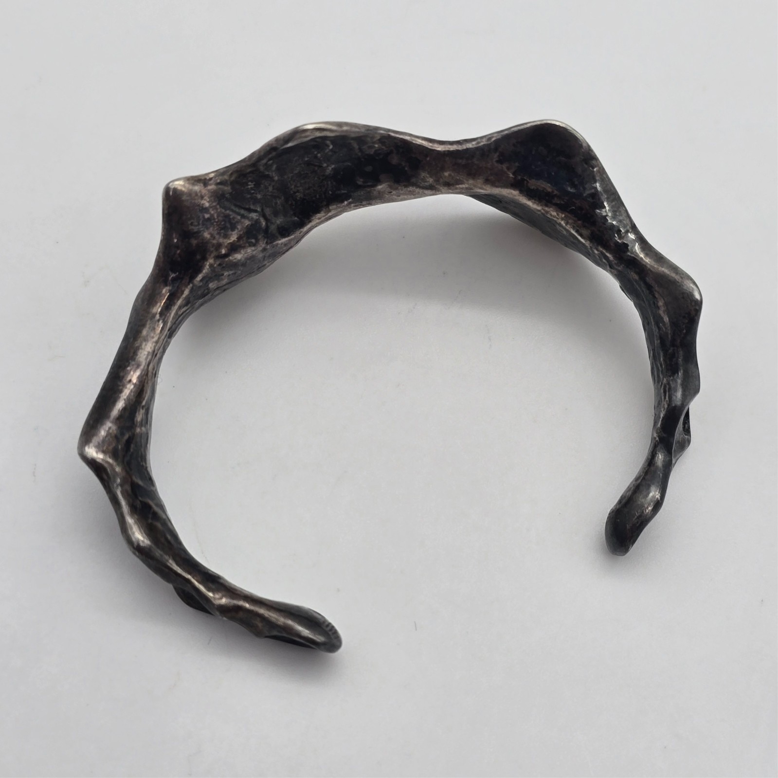 Vintage Brutalist Fold Wrinkle Sterling Silver Cuff Bangle Bracelet – 6″