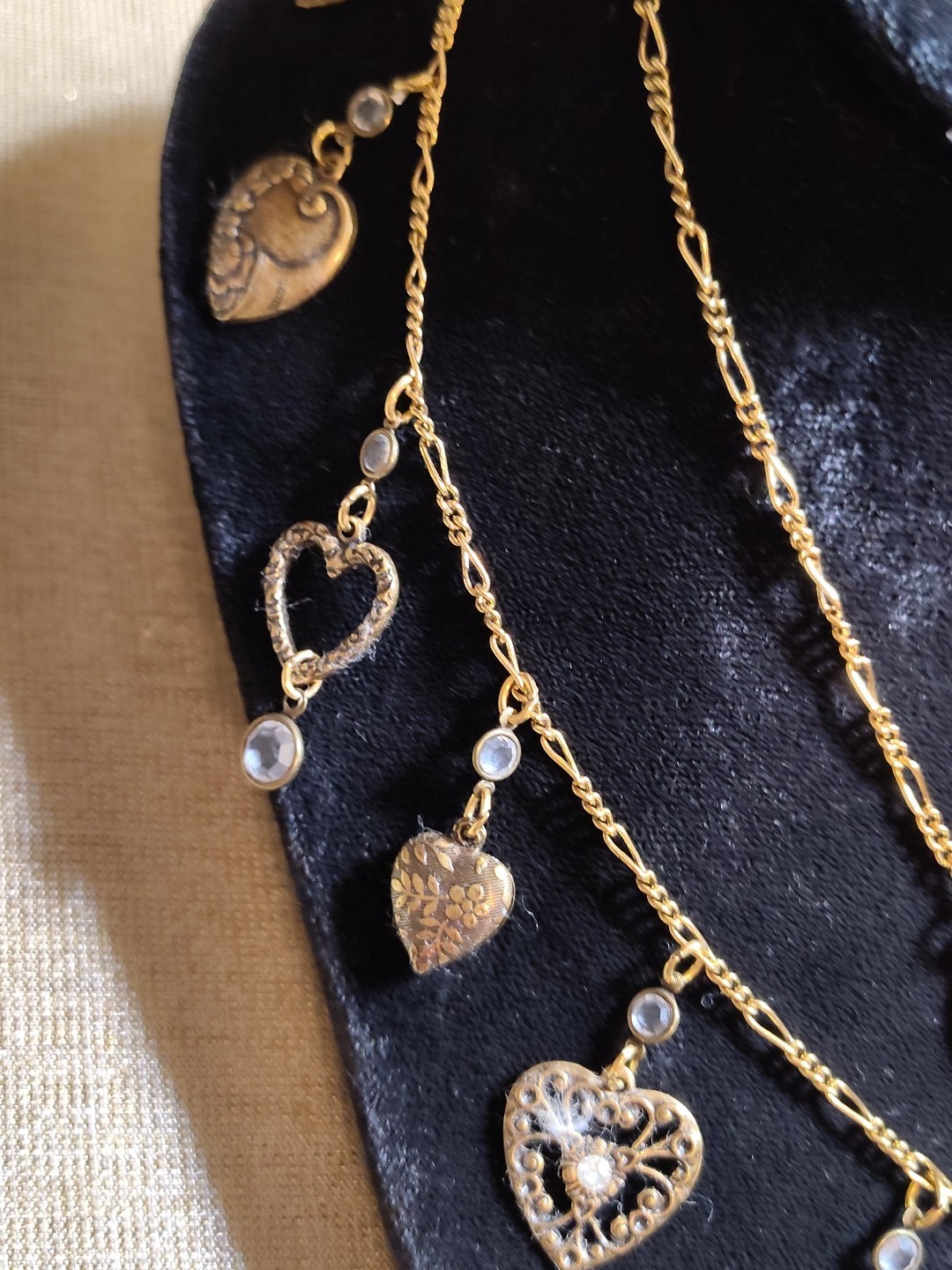 VTG Glass Works Studio Brass Dangles Heat Charms Clear Rhinestones 30″