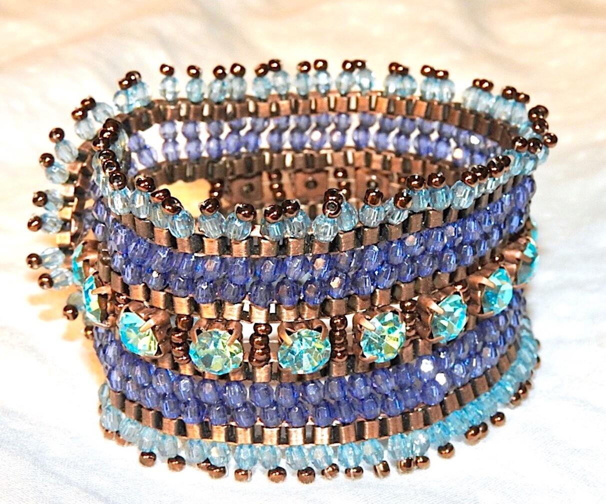 Vintage Beaded Bracelet Blue Purple and Copper Wrap