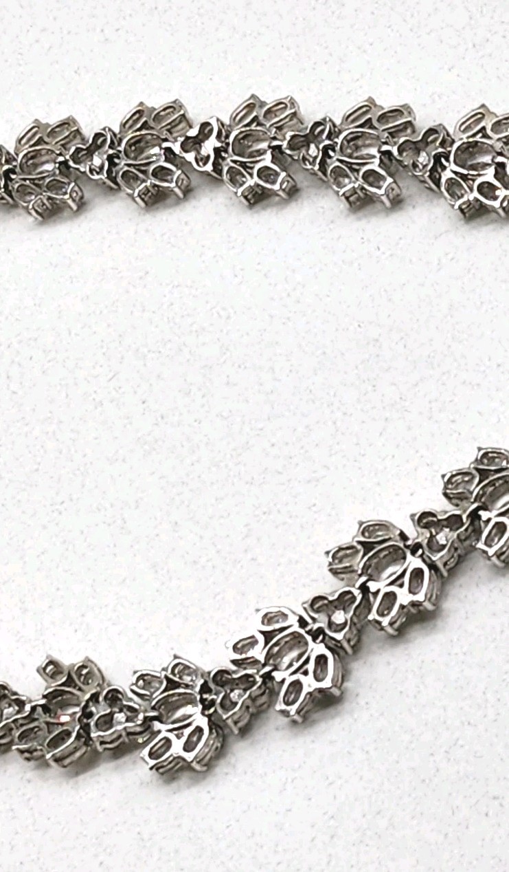 VTG Art Deco Silver prong Rhinestone Floral Cluster Collar Designer Necklace