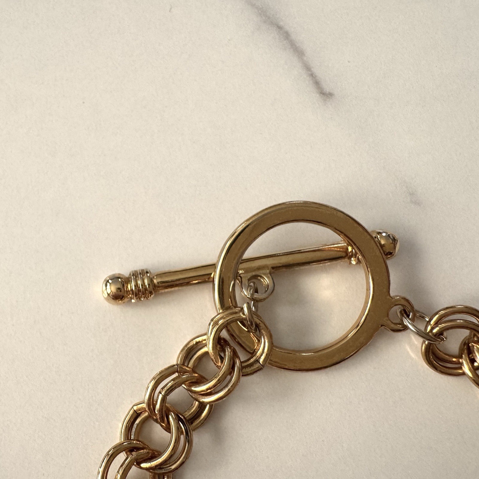 Vintage Gold Tone Double Link Chain Toggle Bracelet – Chunky Statement Style