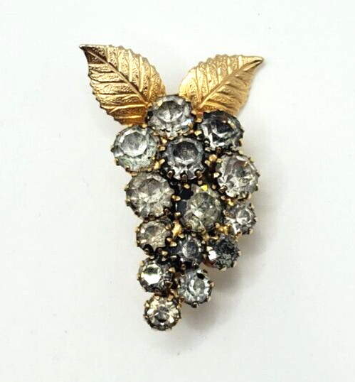 Vintage Bunch of Grapes Rhinestones Mid Century Floral Pin An Clip Earrings