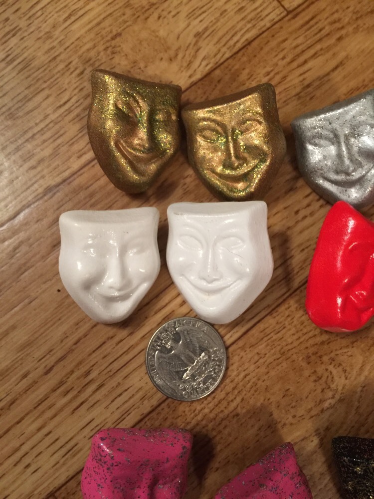 Art Pottery Ceramic Post Earrings 7 Theater Masks Comedy Drama Vintage 1950