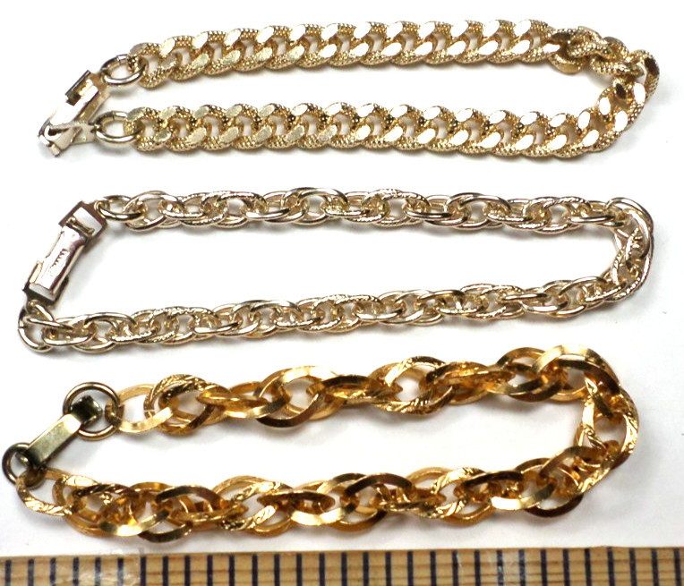 3 Vintage Aluminum Lightweight Germany Gold &Silver Tone Chain Bracelet 8″