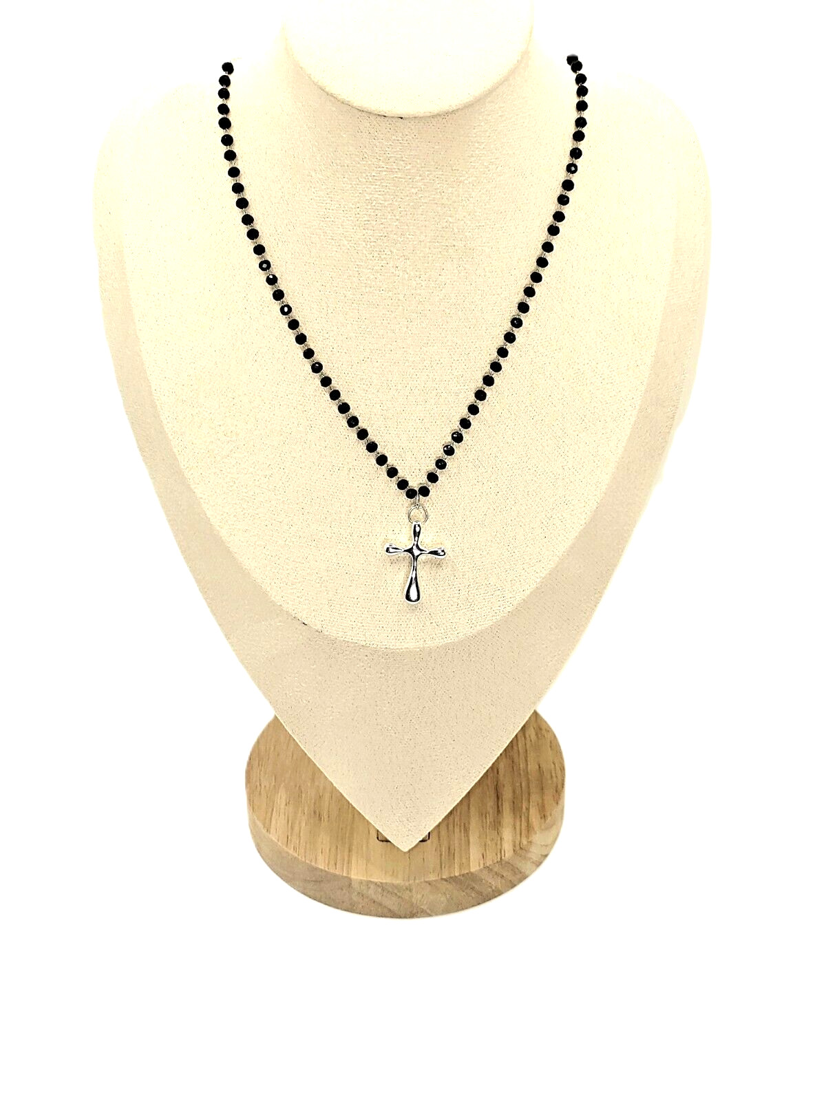 Sterling Silver Cross Necklace Adjustable Black Rosary Chain Lightweight