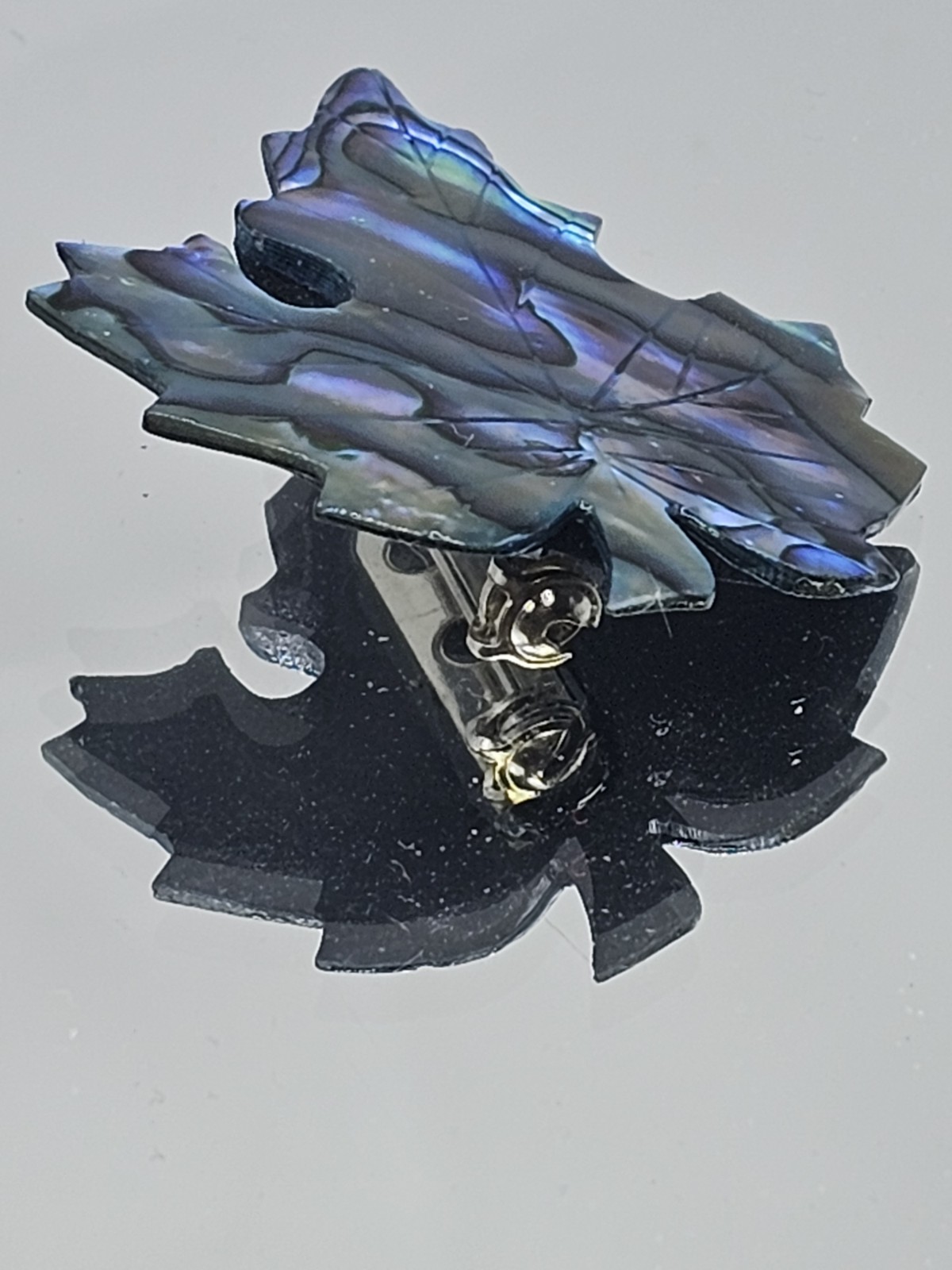 Vintage Abalone Shell Maple Leaf Brooch Iridescent Carved Shell Nature Pin