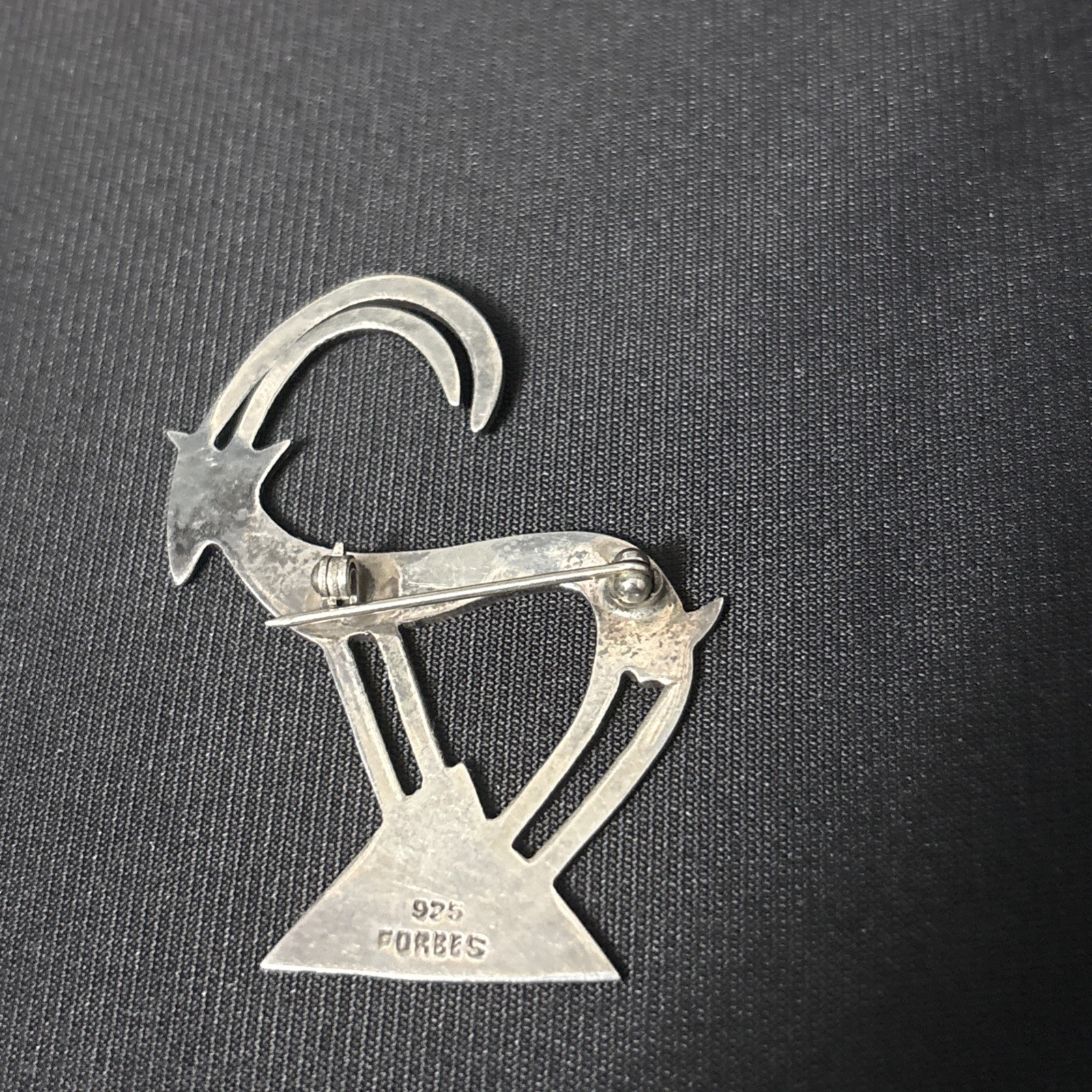 Vintage Modernist Ram Goat Brooch Pin Forbes Sterling Silver Signed Antelope 2”