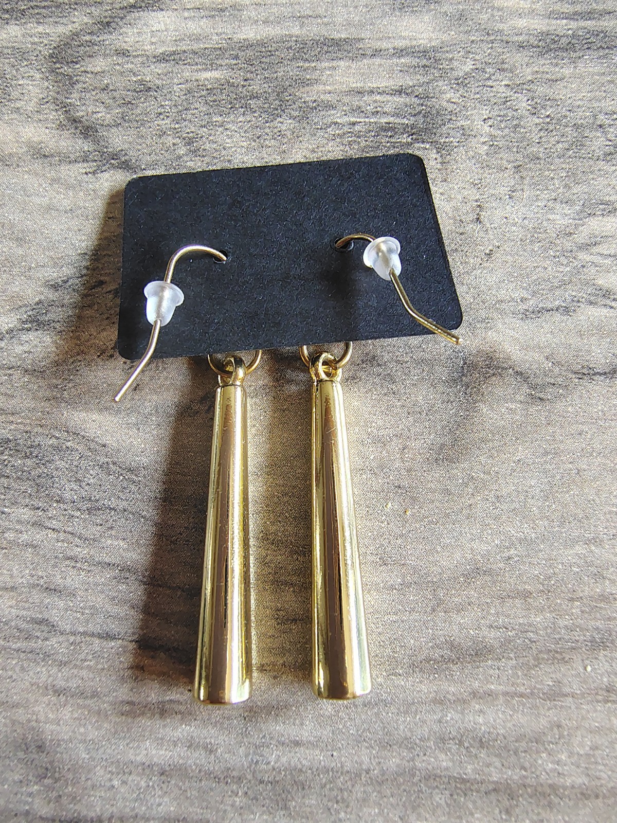 Vtg Gold Tone Pillar Dangle Earrings Pierced Elegant Business Casual Cone