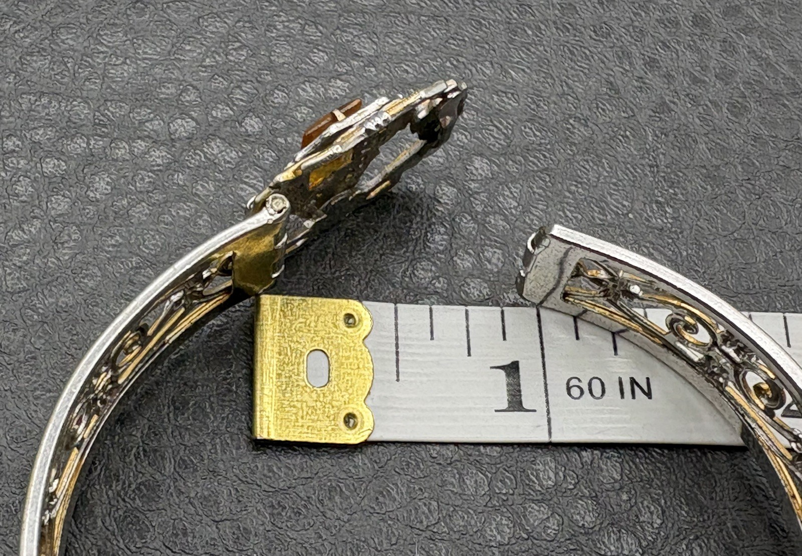 VTG Art Deco Hinge Clasp Bangle Bracelet Faux Citrine White Mfg Co Providence RI