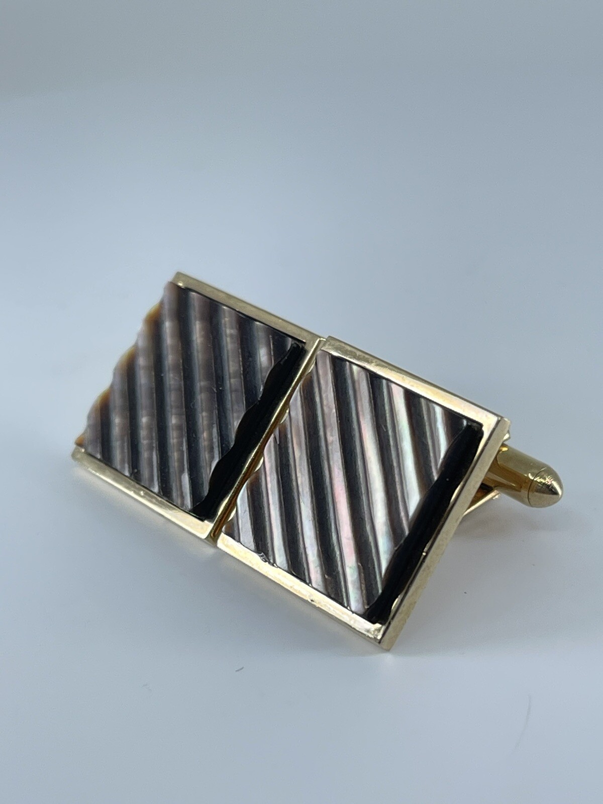 Swank Cufflinks Mother of Pearl square ribbed design bullet backs 1″