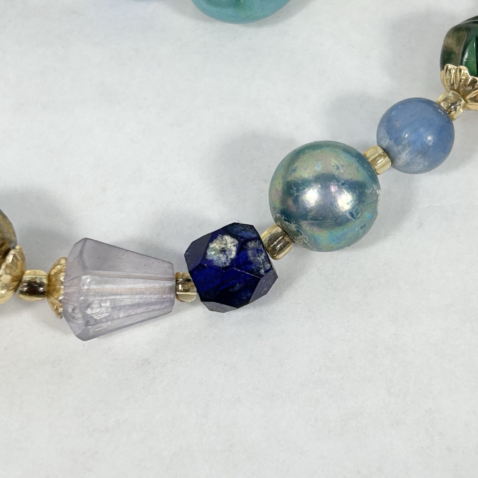 Vintage JAPAN Double Strand Blue Bead Necklace 17.5” Faux Pearl Acrylic Glass