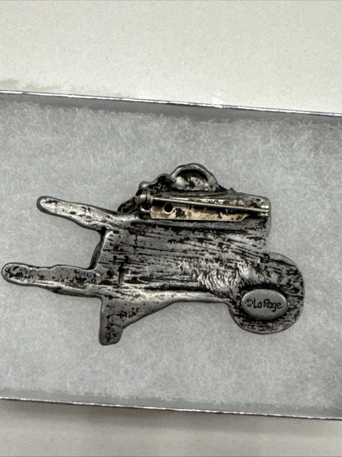 Vintage La Rage Enamel Pewter Color Wheelbarrow Gardening Flowers Brooch Pin