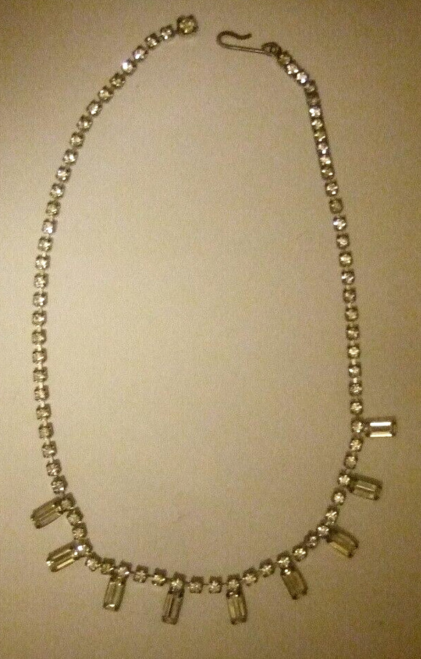 Emerald Cut Rhinestone Necklace Vintage Costume Jewelry Great Look