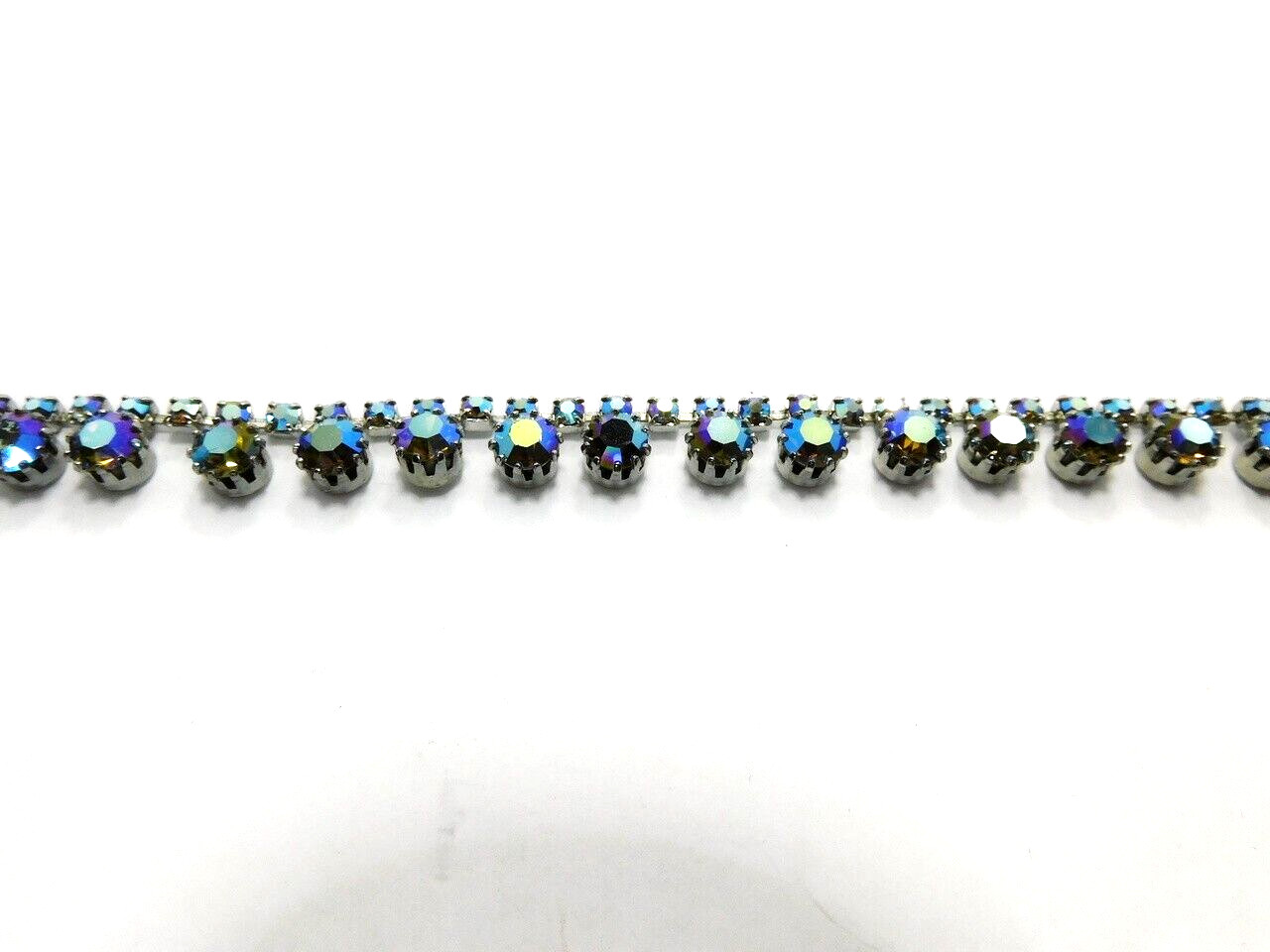 Vintage Vibrant Peacock Blue Violet Prong Set AB Rhinestone Necklace Adjustable