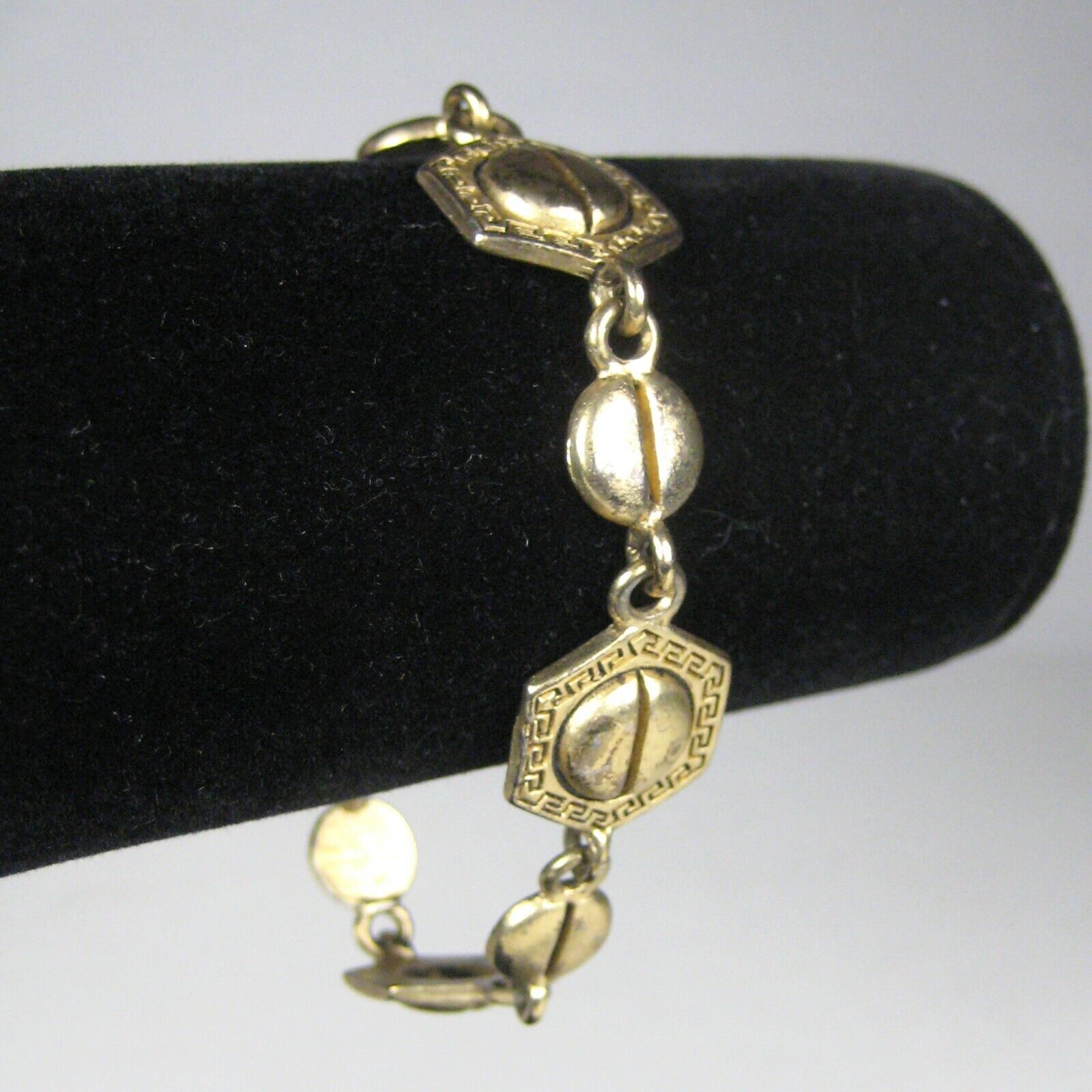 Tofa Bracelet 7.25 In Panel Style Goldtone Greek Key Design Estate Women Men VTG