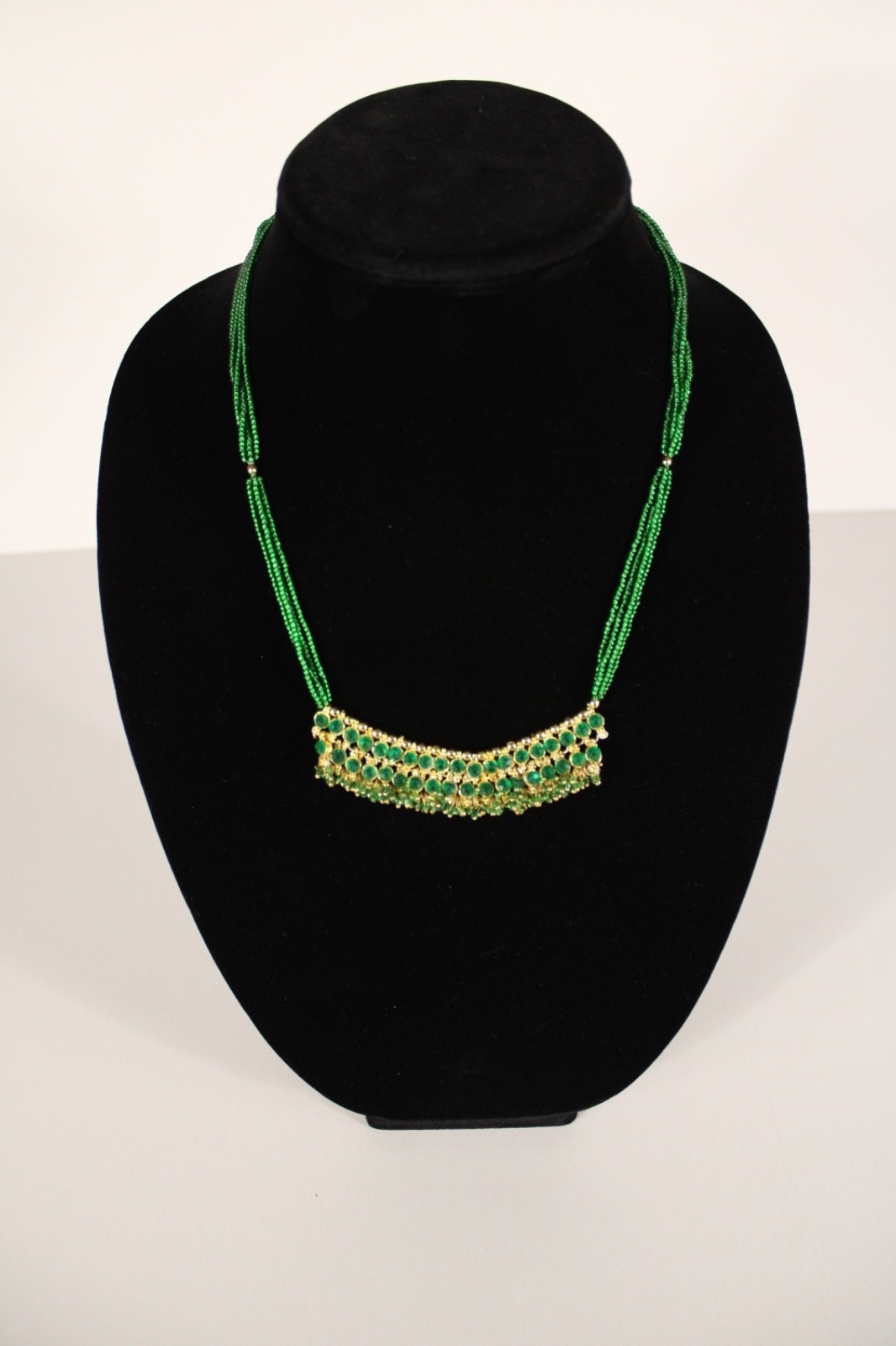 Beaded Necklace Emerald Green 20″ 20 in 4 Strand Small Tiny Seed Bead Handmade
