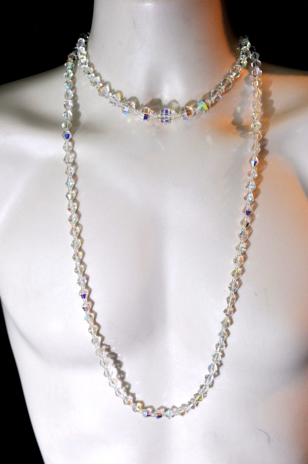 Vtg AB Crystal & Acrylic Necklace LOT Strand Faceted 1 signed Laguna HL67