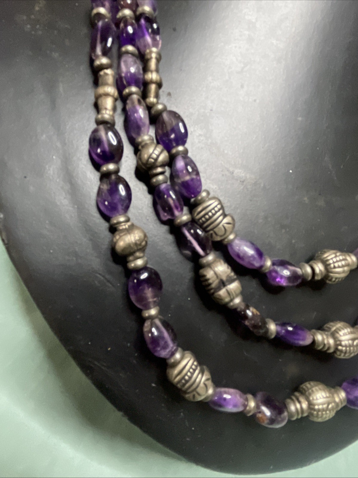 Amethyst Bead Strand Necklace Sterling Silver 20”