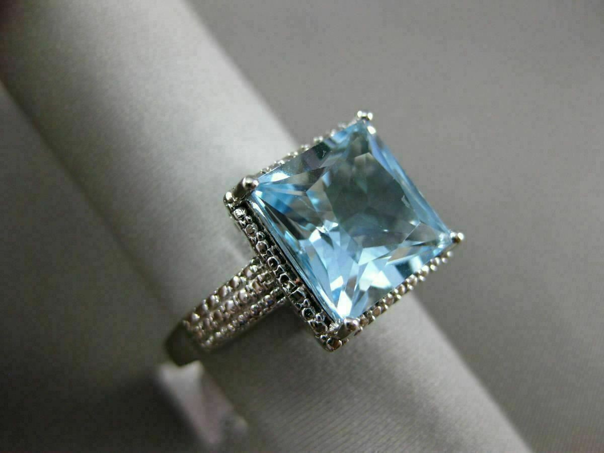 ESTATE LARGE 5.27CT AAA BLUE TOPAZ 14KT WHITE GOLD SQUARE HALO FILIGREE FUN RING