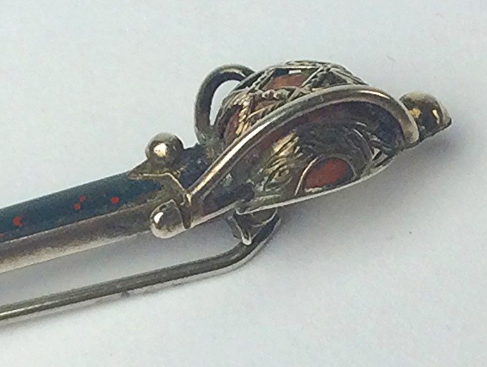 Antique Victorian Scottish agate , bloodstone & Sterling Silver sword brooch
