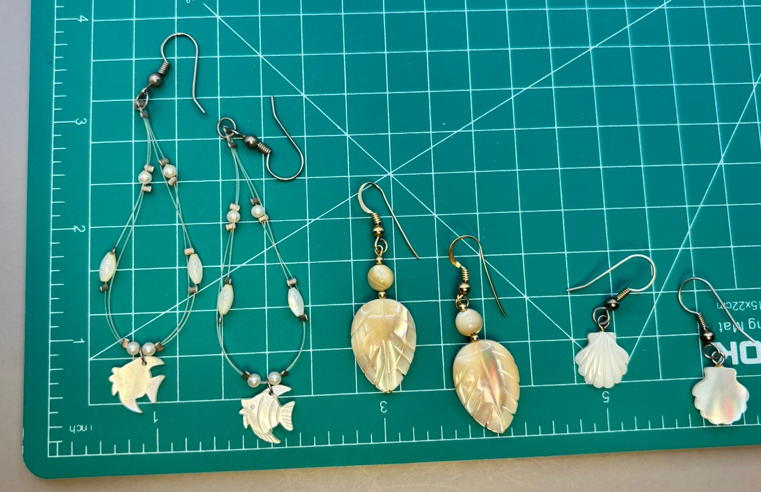 Earrings Lot MOP Shell Acrylic Hook Dangle Seashell Leaf Fish