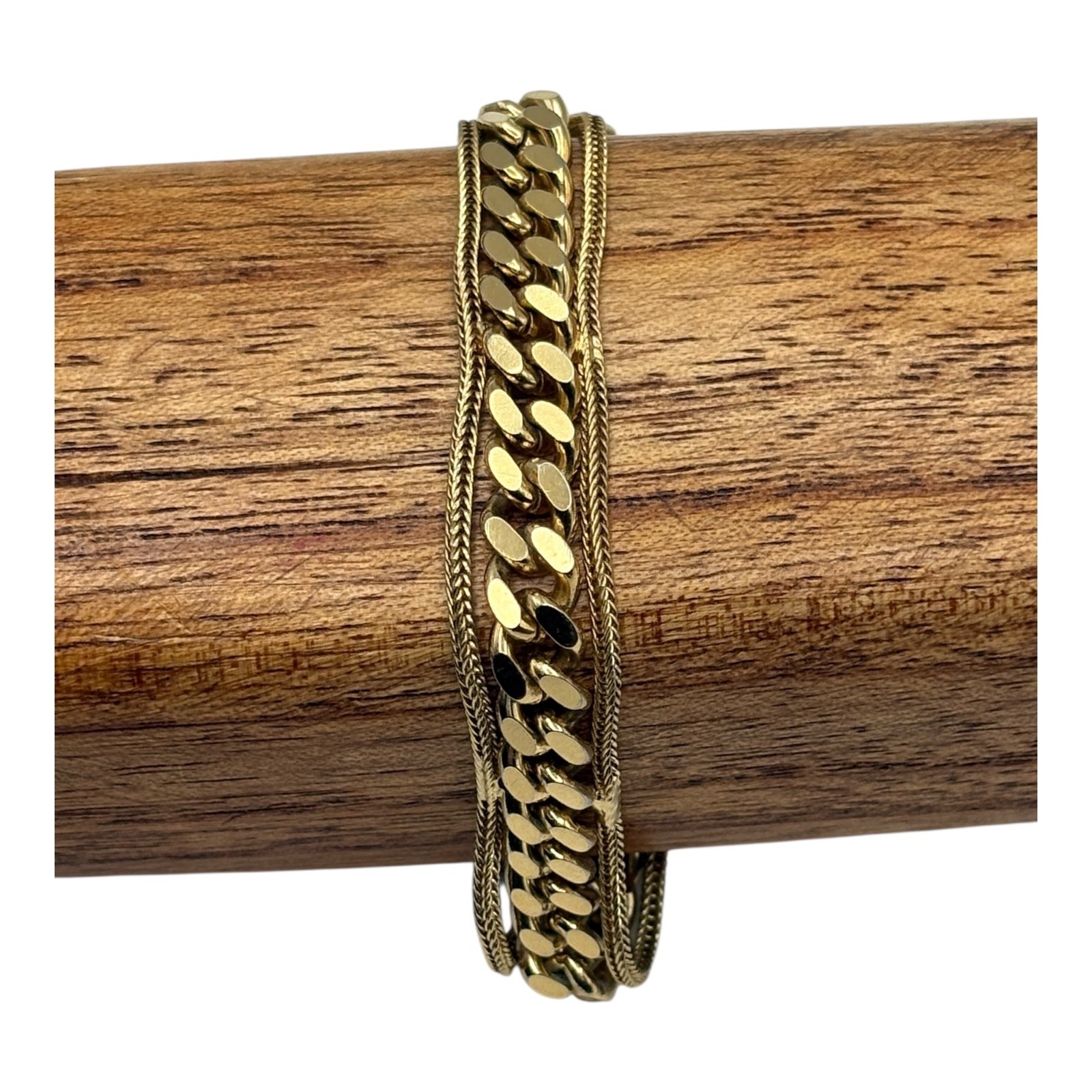 Goldette NY Gold Tone Bracelet 7″Cuban Chain Link Double Strand Safety Chain Vtg