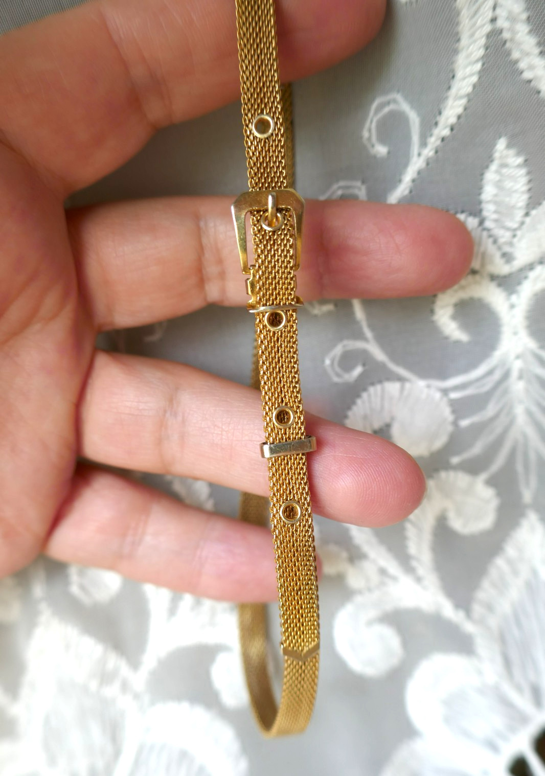 VTG GT Belt Buckle Mesh Chain Adjustable 15″ Total Length Choker Necklace 1/4″ W