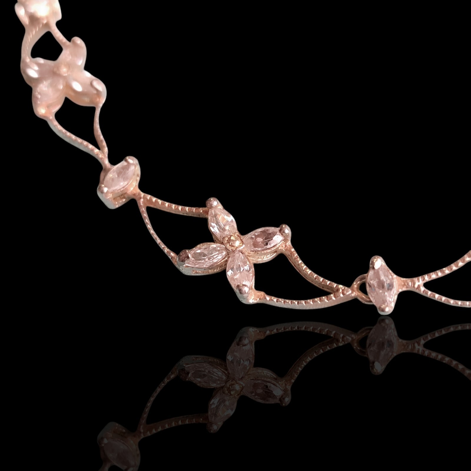 Chapel Inc. NF Sterling Silver 16.5in CZ Flower Star Link Statement Necklace 925