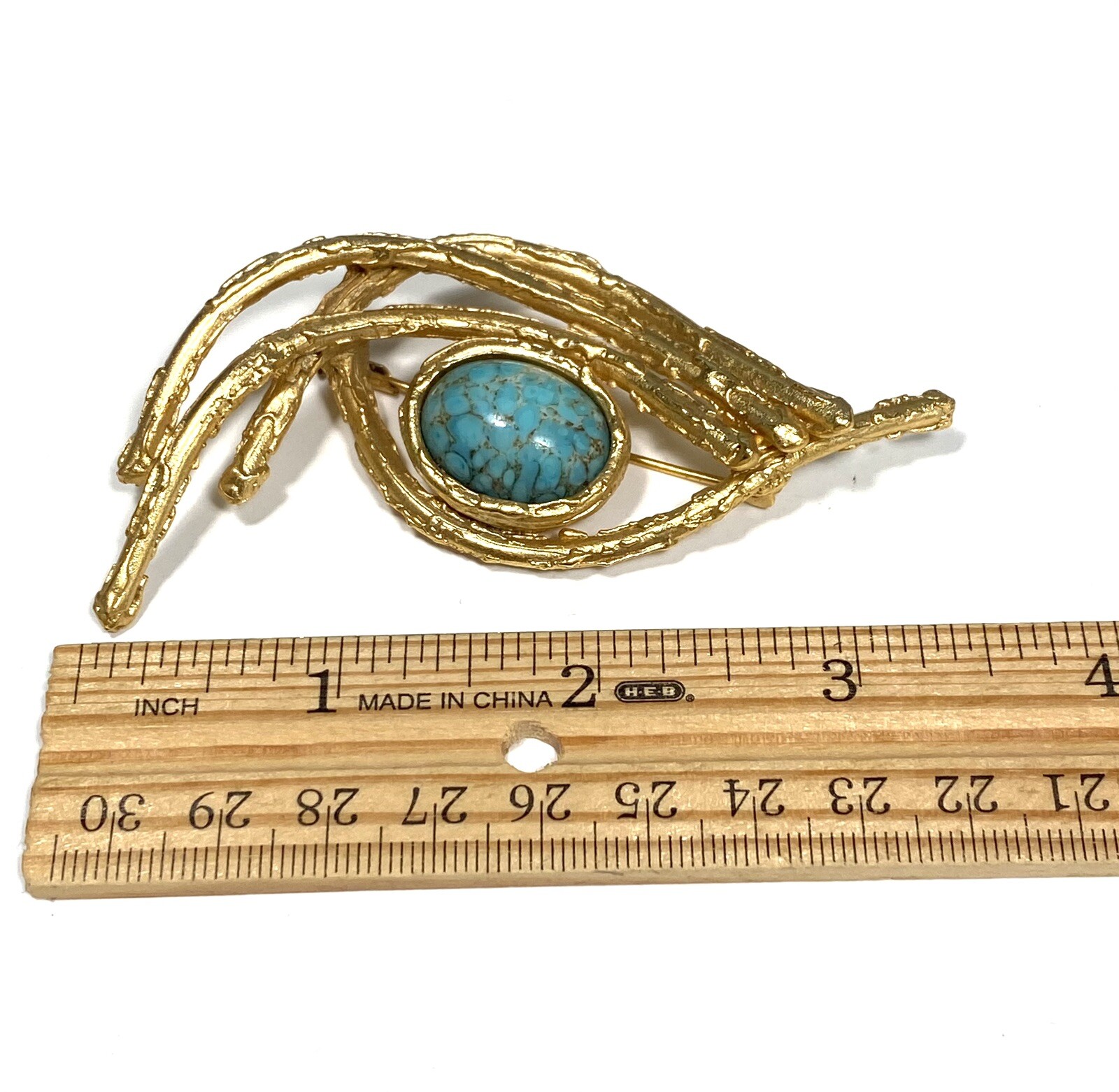 Orena Paris Brooch Glass Blue Abstract Gold Tone Vintage Estate
