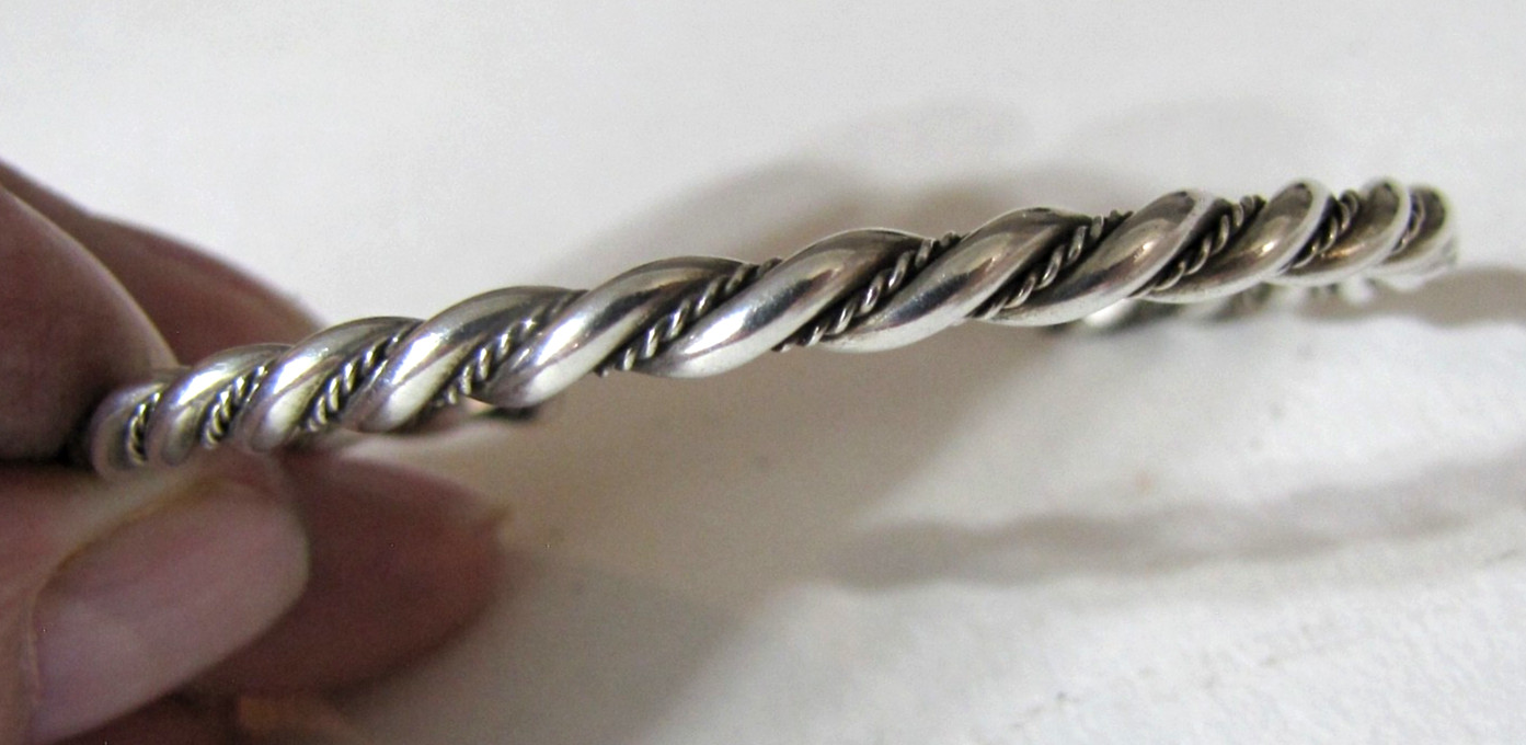 Vintage Sterling Silver Twist Rope Cuff Bracelet Minimalist Southwest Stackable