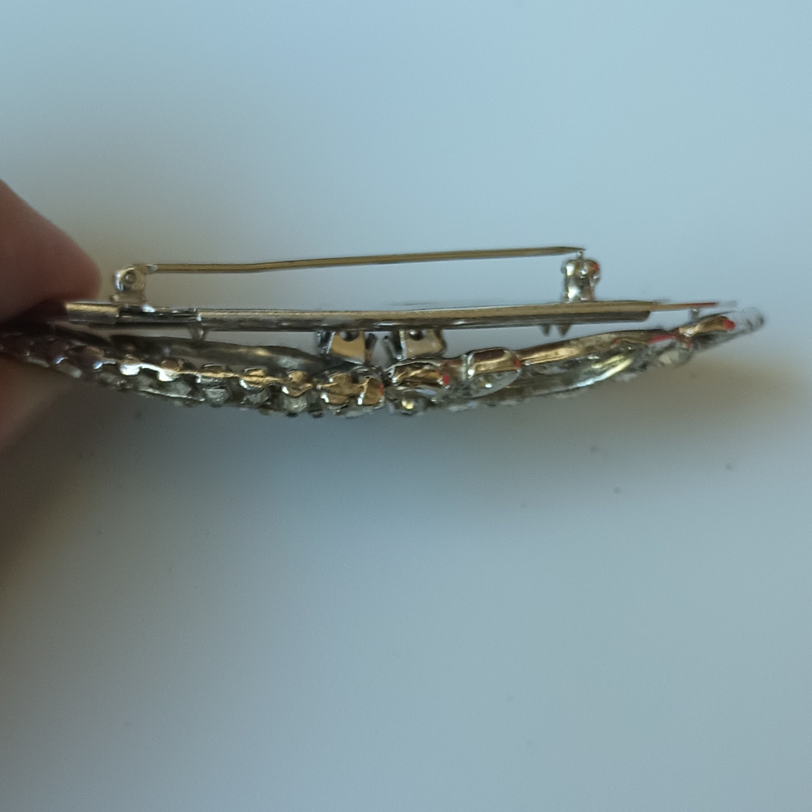Gold Tone Clear Baguette Rhinestone Dress/Scarf Clip Set 2pc w/ Connector Bar