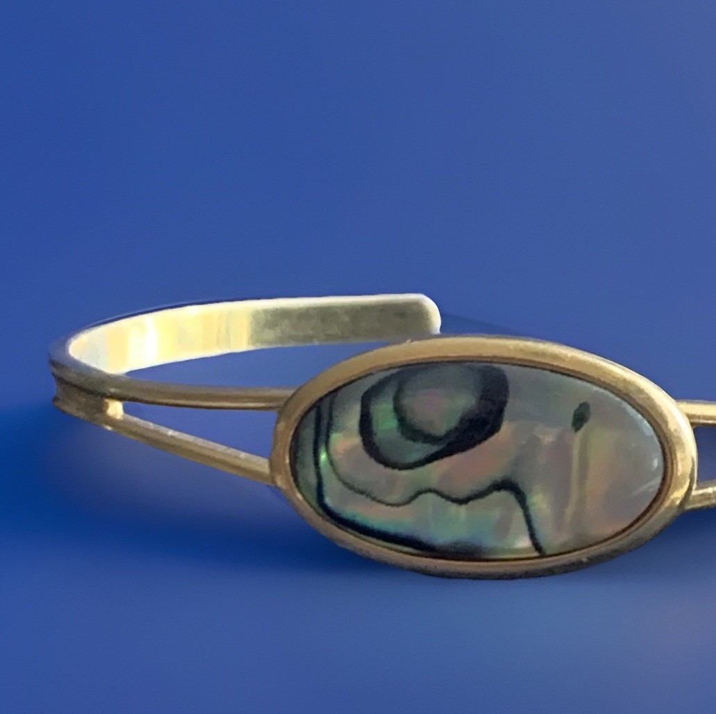 Vtg Ariki Paua Bracelet Made In New Zealand Gold Plated Beautiful Shell READ