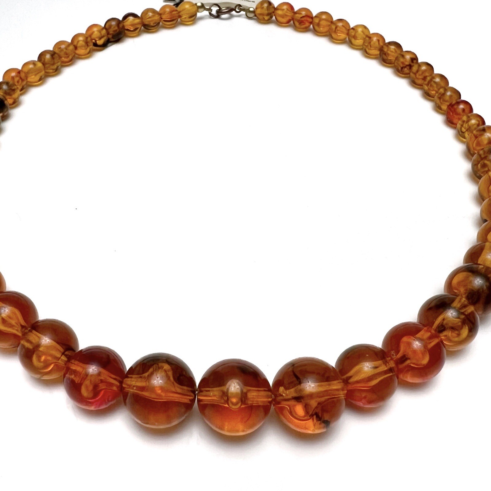 Vintage Lucite Amber Tortoiseshell Resin Graduated Beaded Necklace 19”