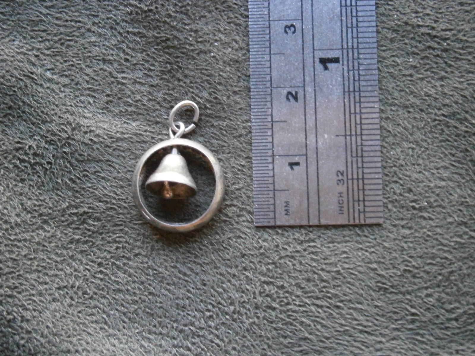 Bell Dangling in Circle Vintage 1940s Sterling Silver Bracelet Charm Pendant
