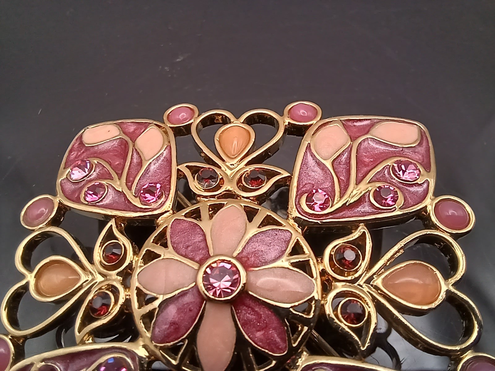 Vintage Cloissone Enamel Pin Rhinestone Square Brooch 1.5″ x 1.5″ Pinks Purples