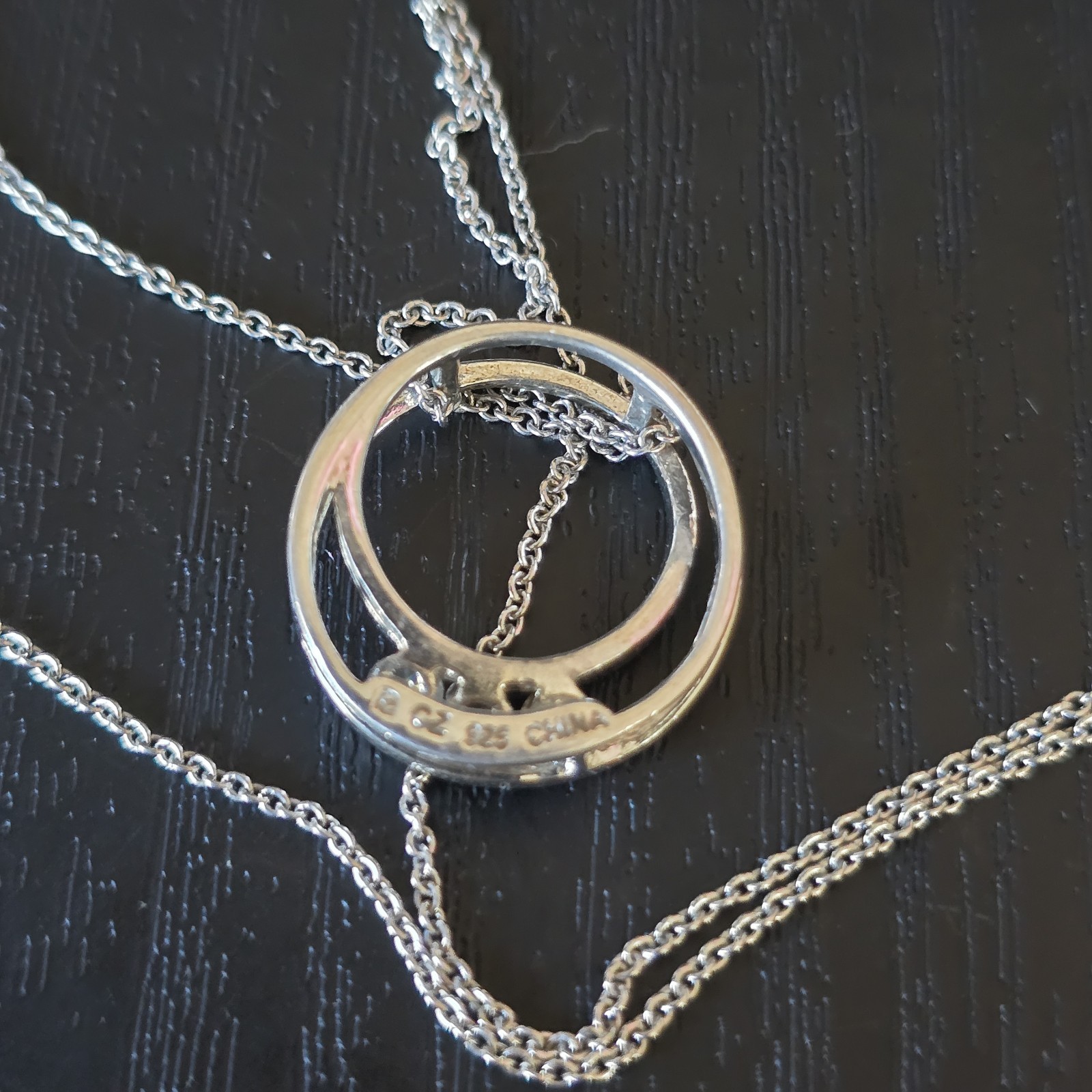 Ross Simons Sterling Silver Clear CZ Pave 3/4″ Swirl Circle Pendant 18″ Necklace