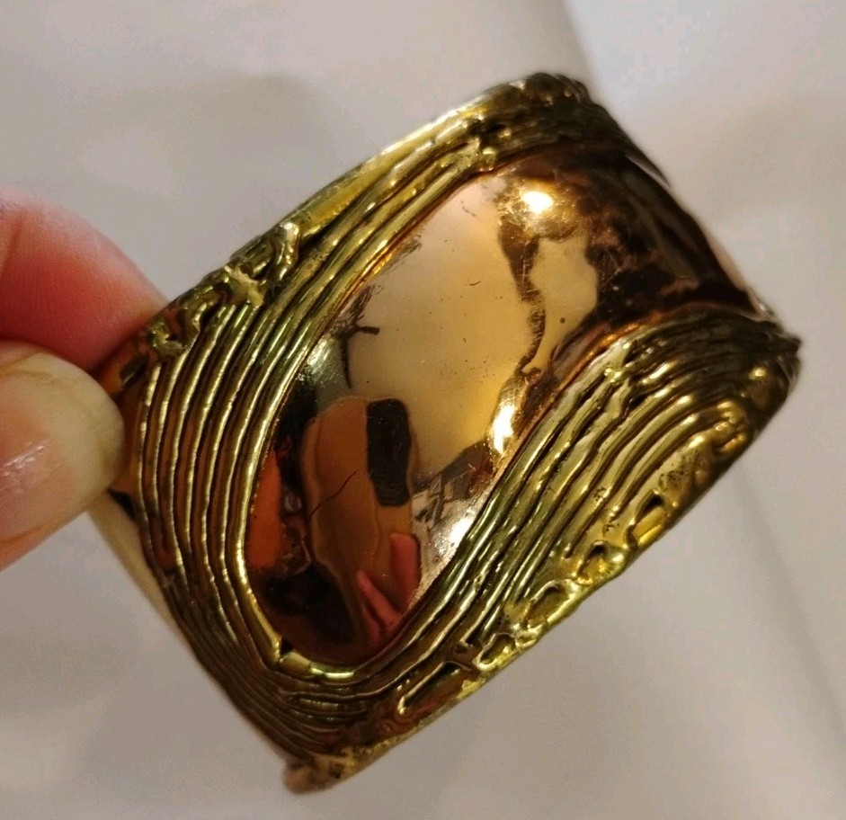 Vintage LUCIANO Bustamante Brutalist Brass/ Copper Metal Cuff Bracelet Mexico!