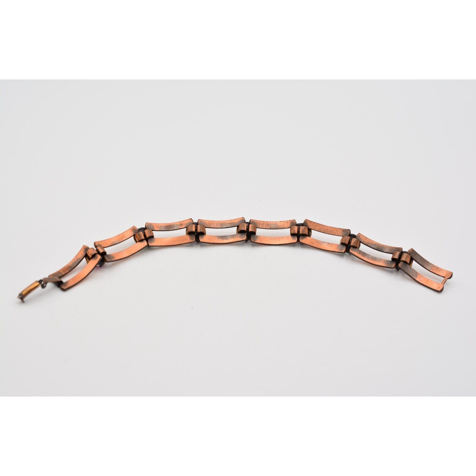 Vintage Cabochon Bracelet Copper Tone Pink White Linked Chain 1980s Bin8