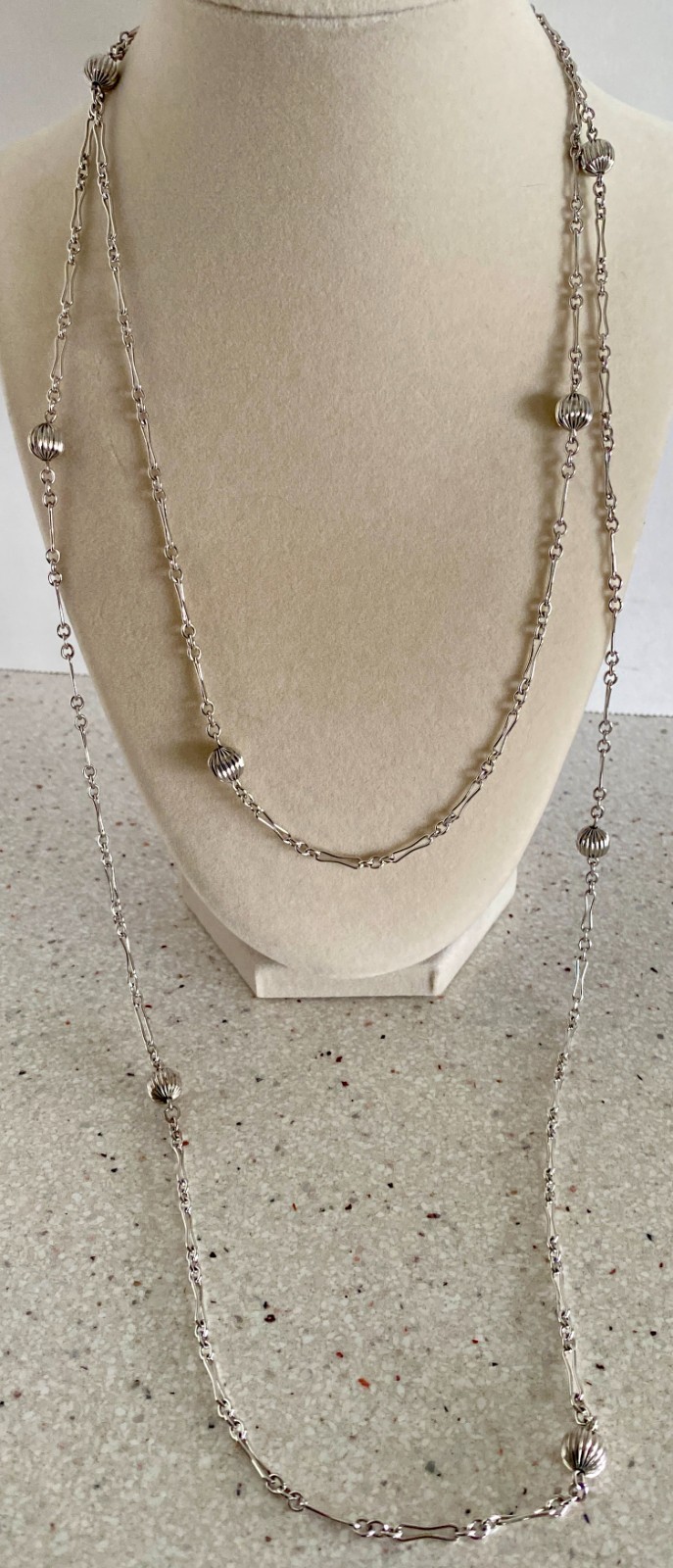 Vintage 925 Sterling Ball Bead Bar Link Necklace Set of 2 Layering 21″ & 34″