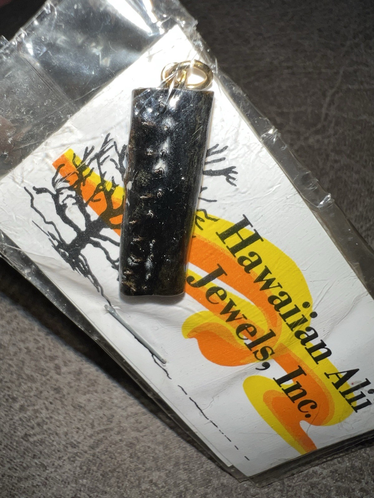 Vintage Hawaiian black coral pendant (in original package)