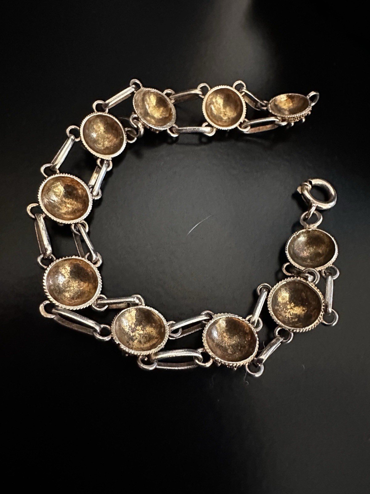 Vintage Chinese Export 925 Sterling Vermeil Cobalt Enamel Cannetille Bracelet