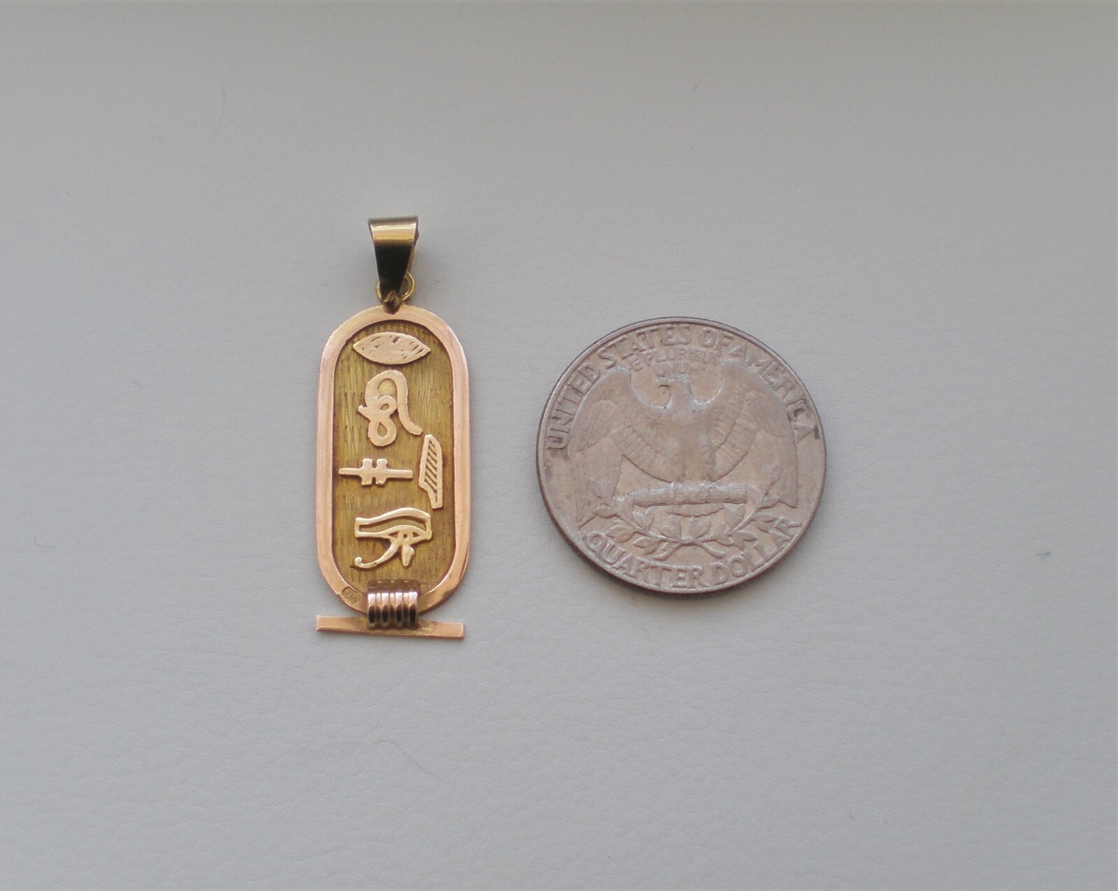 Vintage Solid 18K Gold Personalized Egyptian Cartouche Hieroglyph Pendant
