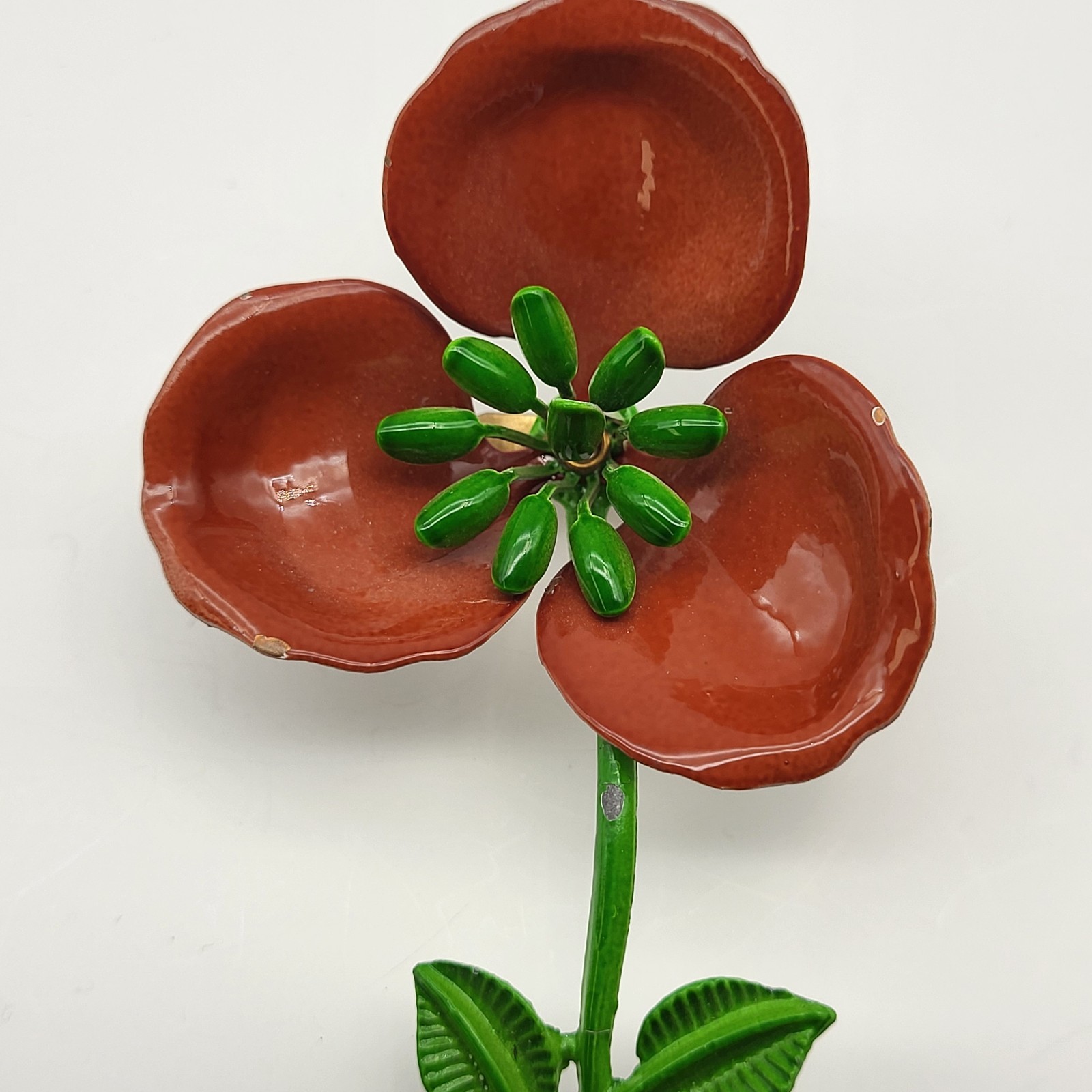Lovely vintage enamel flower poppy corsage brooch pin elegant vibrant
