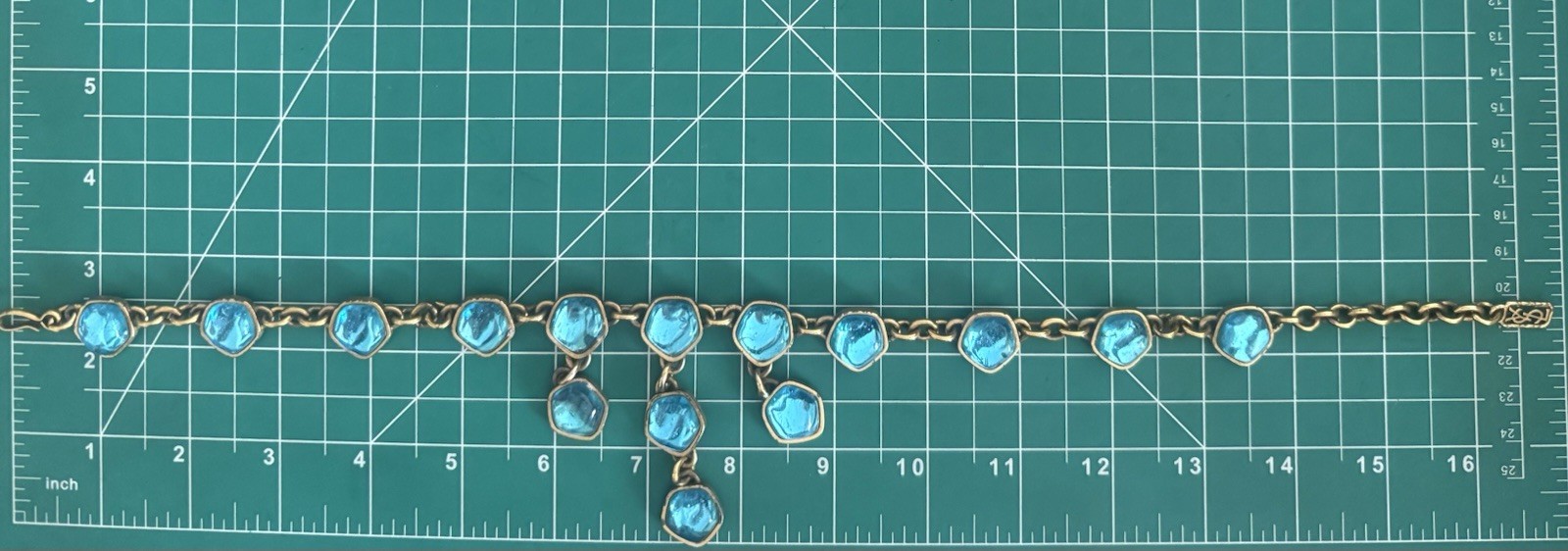 Vintage YSL Yves Saint Lauren Turquoise Blue Cabochon Chain Dangle Necklace 16”