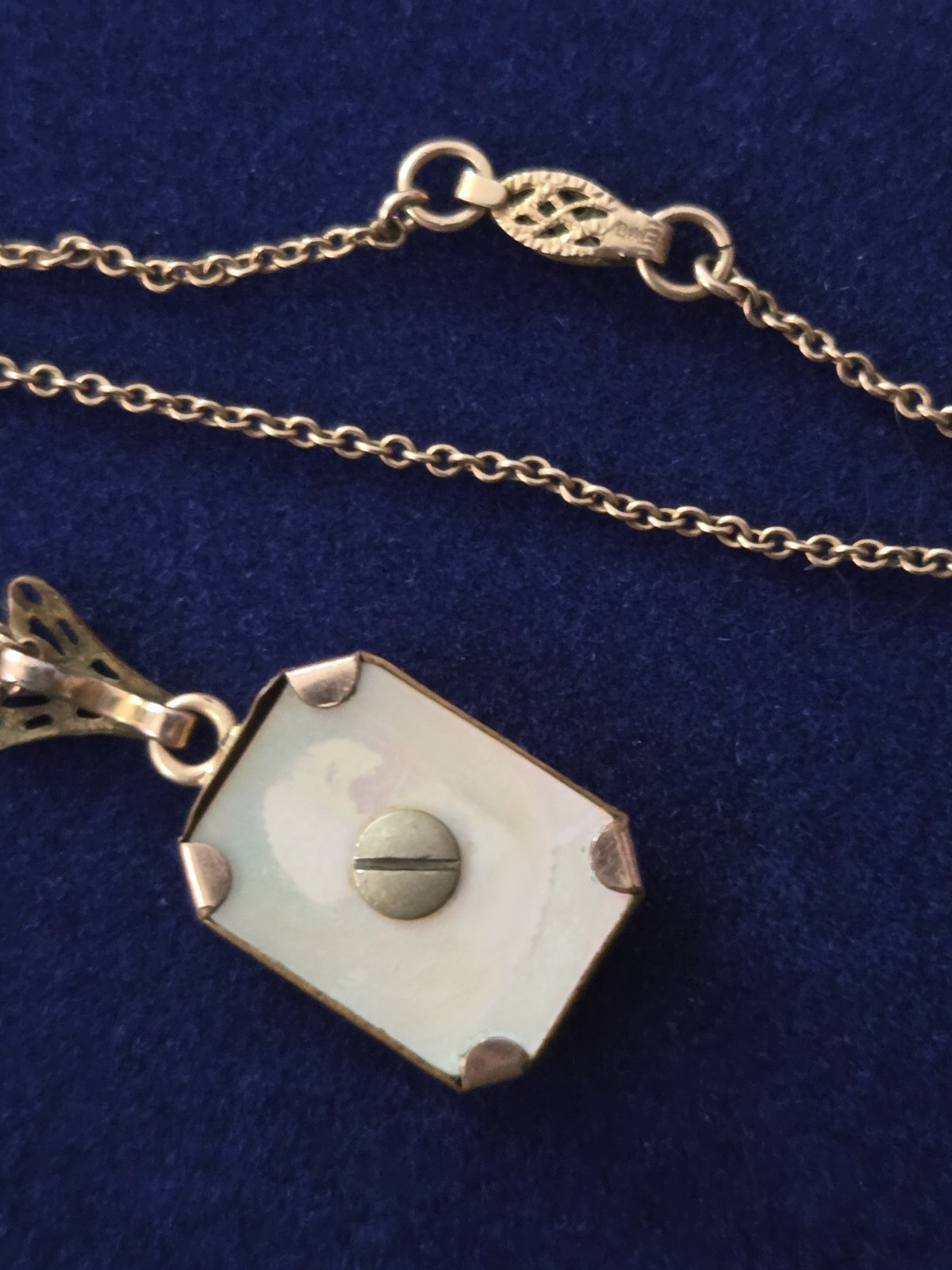 Antique 1929 Fraternity Sorority Pendant MOP Necklace GF 16″ Delicate Chain