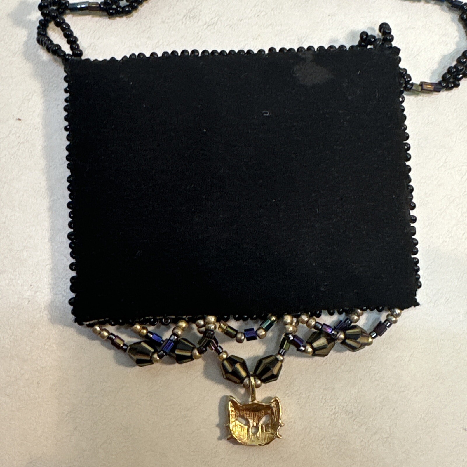 Vintage Handmade Kitty Cat Sead Bead Southwestern Necklace With Fringe Dangle