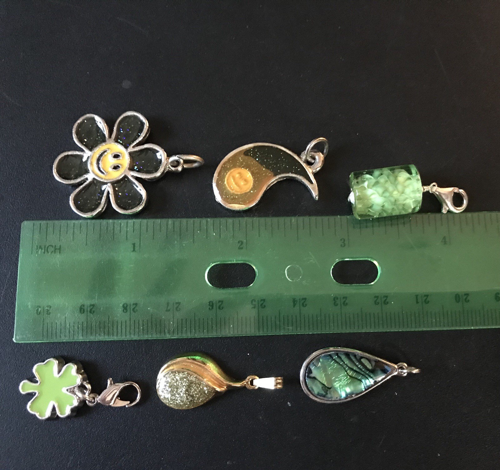 vintage green pendant mixed metal gem millefiori murano glass clover charm lot