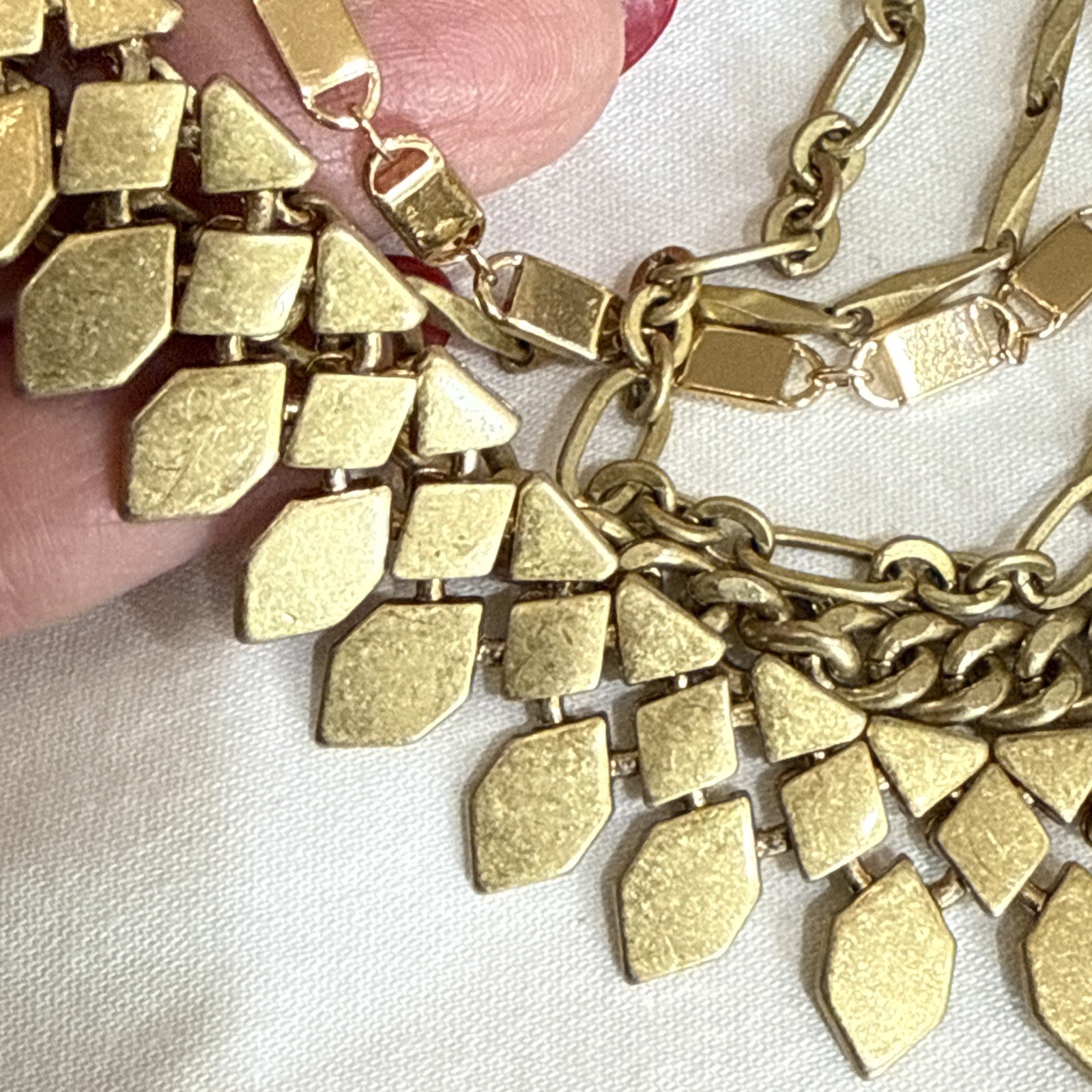 Vintage Signed Stella & Dot Brushed Gold-tone 5-Strand Necklace Chunky Statement